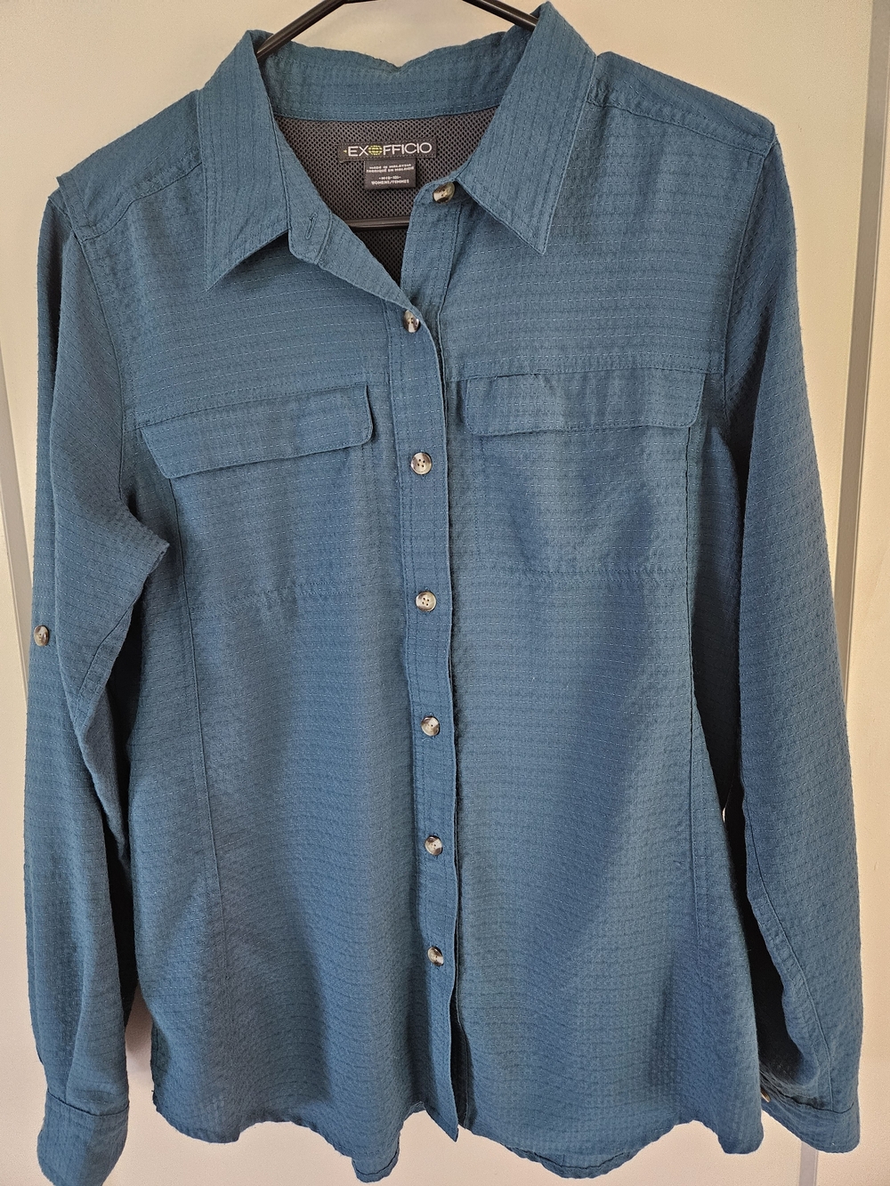 ExOfficio Teal Vented Button Front Outdoor Hiking Shirt Medium